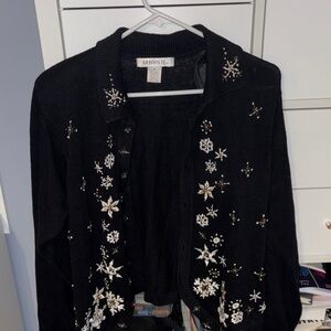 Arriviste Black Cardigan with Snowflake Embroidery size medium